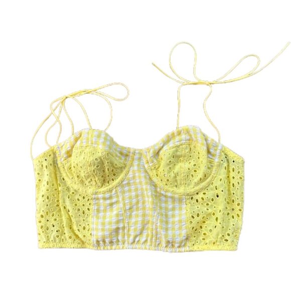 URBAN OUTFITTERS Gingham & Eyelet Corset Bralette Crop Top Size Medium - Picture 1 of 7